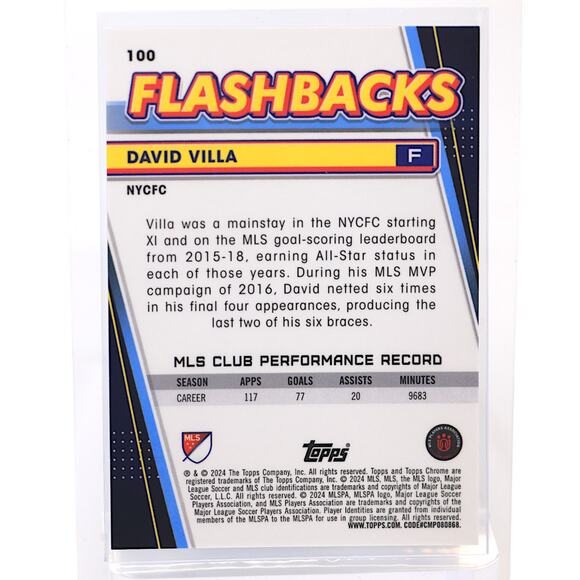 2024 Topps Chrome MLS Blue Refractor #100 David Villa Flashbacks /150 NYCFC - Picture 2 of 9